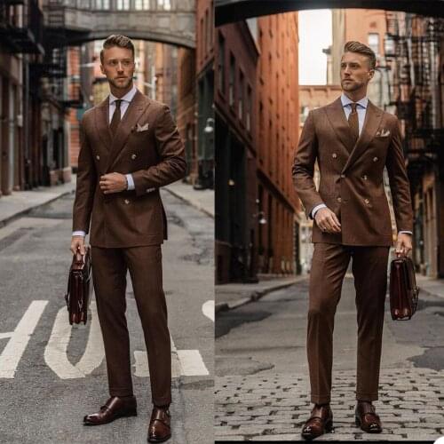 Classic England Style Mens Tuxedos Handsome Double Breasted Slim Fit Blazer Smart Casual Daily 2 Pieces Sets Pants Jacket