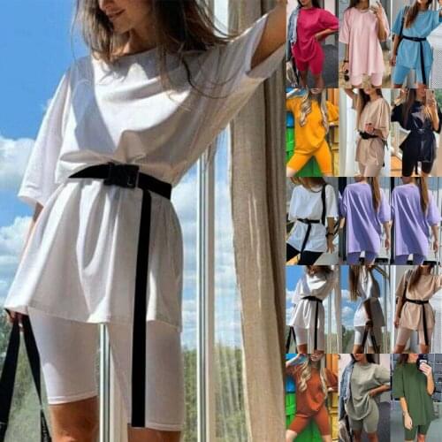 Womens Ladies Plain T-Shirt Short 2Pc Co ord Active Gym Set Summer Tracksuit UK