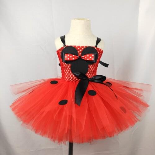 Red Pink Kids Girls Tutu Dress with Princess Minnie Costume Outfit Children Girls Halloween Birthday Party Dress