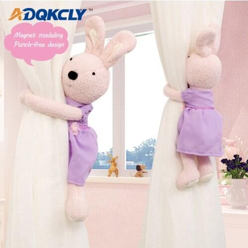 ADQKCLY Miss Rabbit Magnet Curtain Tiebacks Plush Pets Home Decoration Curtain Clips Magentic Curtain Accessories Buckles