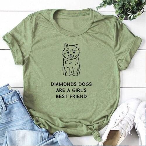 Diamonds Dogs Are A Girls Best Friend Fashion Women T Shirt Cute Short Sleeve Mama Top Tees O Neck Cotton Mother Casual Shirts
