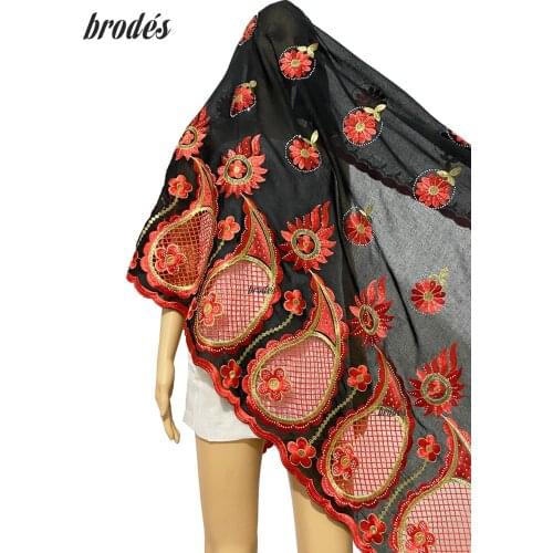 Muslim Fashion African Dubai Cotton Hijab Pashmina For Pray Emroider Ring Star Shawl Wrap Chemical Lace Stole Net Scarf Headband