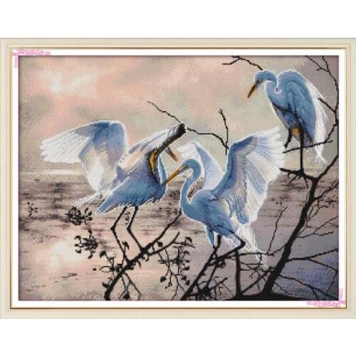 Three egrets cross stitch kit aida 14ct 11ct count print canvas cross stitches needlework embroidery DIY handmade