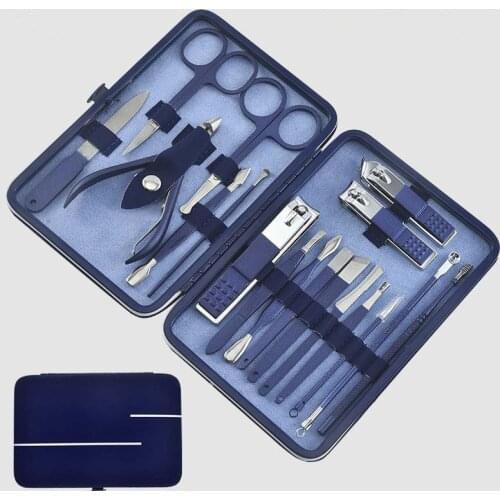4/7/10/12/15/18 pcs/set Stainless Steel Blue Manicure Set Beauty Nail Clippers Scissors Foot File Set&kit