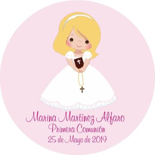 Blonde hair Girl First Communion Stickers Envelope Seals with customized texts