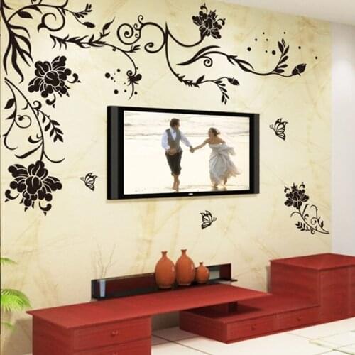 2020 New Black butterfly flower vine wall sticker High Quality Waterproof DIY Wall Decal Living Room TV Wall Home Decora Mural