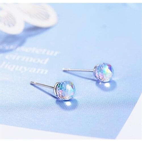 New Personality Aurora Crystal 925 Sterling Silver Jewelry Temperament Irregular Ball Beautiful Stud Earrings S710