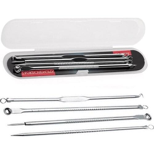 New Blackhead Comedone Acne Pimple Blackhead Remover Tool Spoon for Face Skin Care Tool Needles Facial Pore Cleaner 4pcs/set