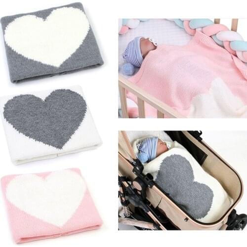1 Pc 95x75cm Baby Stroller Crib Knitted Blanket Newborn Toddler Swaddle Wrap Infants Love Heart Warm Bedding Quilts