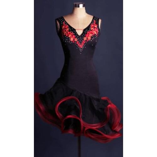 Svitania Latin Dance Dress Ladies Rhinestone Spandex Organza Sexy Dance Skirt Samba ChaCha Salsa Dresses Stage Dancewear