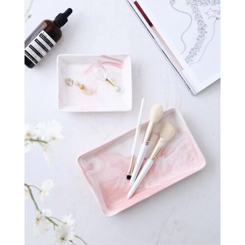 Nordic Storage Trays Marble Pattern Ceramics Table Minimalist Dessert Jewelry Storage Plate Office Desk Storage Trays Organizer