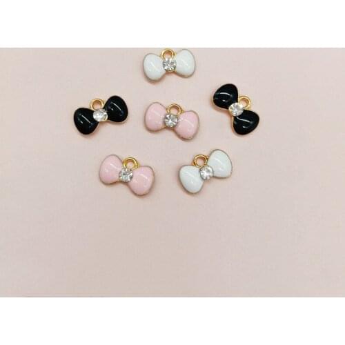 10 PCS 9x14mm Metal Alloy KC Gold Enamel Bowknot Charms Pendant DIY Findings For Jewelry Making