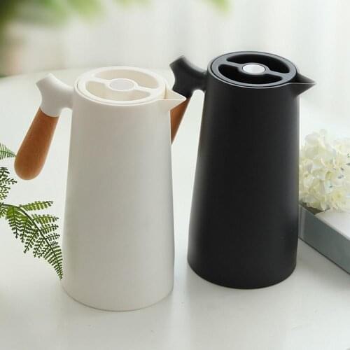 1L Durable Home Thermal Kettle Thermal Flask Coffee High Borosilicate Glass Liner Solid Wood Handle Insulation Kettle for Home