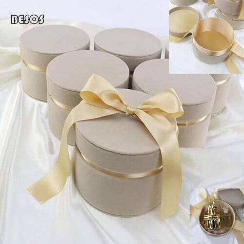 Promotion Round Champagne Pink Velvetl Ribbon Gift Box Party Wedding Valentines Day Jewelry Flower Packing Decoration Gift Box