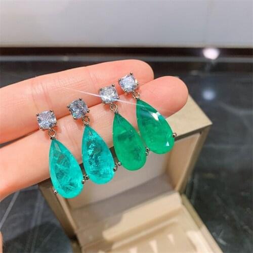 QTT Paraiba Tourmaline Gemstones Stud Earrings for Women Solid 925 Sterling Silver Jewelry Gemstone for Girl Party Fashion Gift