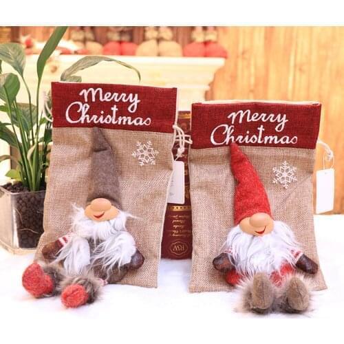 Christmas Stockings Santa Claus Candy Bag Gift Kids Candy Bag Xmas Noel Decoration for Home Christmas Tree Ornaments New Year