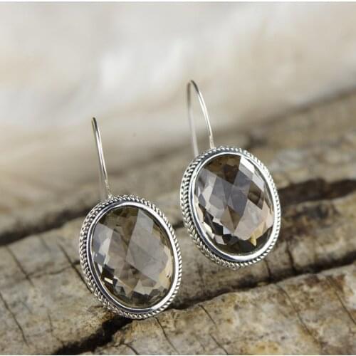 Vintage Smoky Quartz Female Earrings Real 925 Sterling Silver Earrings Natural Crystal Earrings Banquet Party or Anniversary