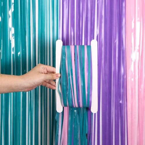Mermaid Themed Teal Blue Purple Pink Foil Tinsel Fringe Curtains Under The Sea Baby Shower Photo Booth Birthday Wall Decorations