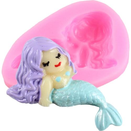 Mermaid Silicone Mold Baby Birthday Cupcake Topper Fondant Mould Cake Decorating Tools Chocolate Making Moulds Candy Clay Molds