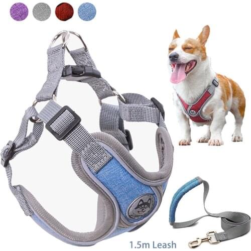 Reflective Dog Harness and Leash Set Breathable Nylon Pet Harness Vest For Small Large Dogs French Bulldog Vest Dog Accessories