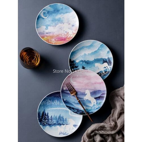 Plate Dish Home Nordic Net Red Pink Girl Heart Starry Sky Dinner Plate Creative Ceramic Plate Western Dinner Plate