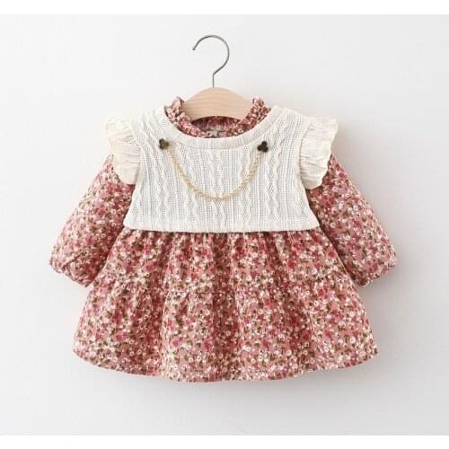 Spring newborn baby girl clothes sets floral long-sleeved dress + knitted vest suit for girls baby clothing infant outfits sets