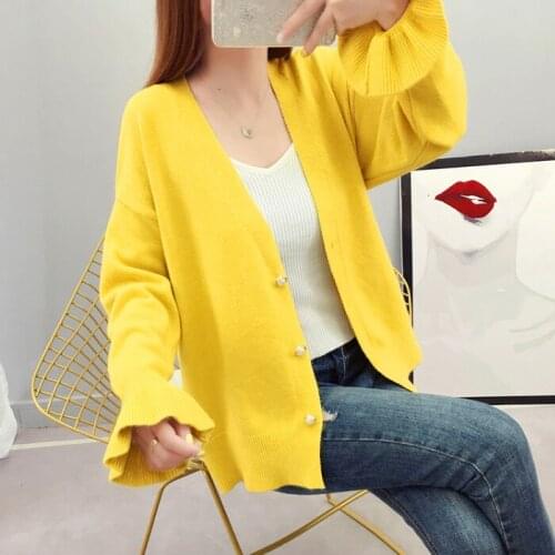 Knitting Cardigan Women Warm Sweaters Coat New Solid Spring and Autumn Fashion V-Neck Long Sleeve Knit Sweater Coat Tops XXL