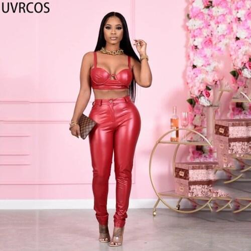 UVRCOS Y2k Clothes Pu Leather pants streetwear women new arrival hipster sexy mujer button skinny Stretch hot Classic trousers