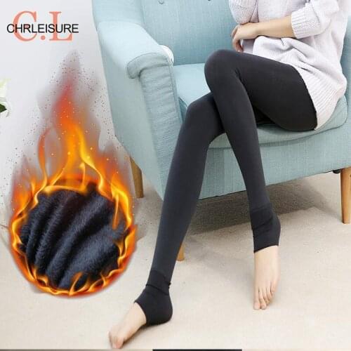 CHRLEISURE Women Warm Leggings Gril Winter Velvet Slim Leggings Solid Sexy Stretchy High Waist Leggins Winter Hot