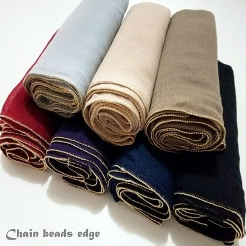 Women gold chain scarf ball borders shawl plain maxi hijab muslim solid scarfs headbands fashion arab hijab 10pcs/lot