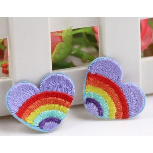 1Pcs Lovely Rainbow Heart Love Embroidered Applique Patches Iron On Fabric Stickers DIY Clothing Accessories
