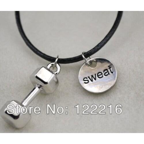 10pcs a lot fashion rhodium plated dumbbell sweat bead chain necklace sports jewelry
