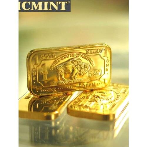 20 pcs/lot New Arrival 1gram 100mil gold plated brass buffalo bar C12T