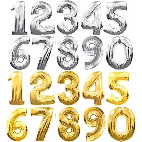 32 inch 10pcs Gold Silver Number Foil Balloons Digit air Ballons Happy Birthday Wedding Decoration Digit balloon Party toy