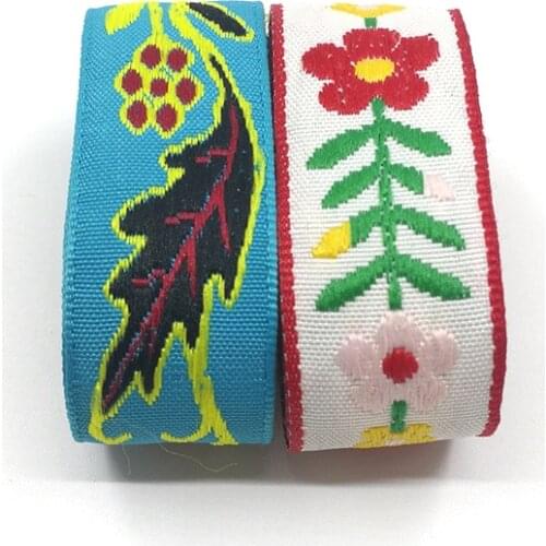 5yds Small Floral Webbing Polyester Woven Tape Ethnic Style Ribbon DIY Dress Bag Print Strips Webbing Sewing Accessories