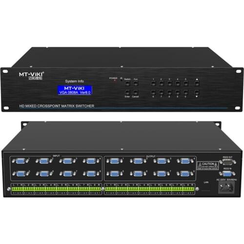 8x8 High Grade VGA Matrix Switch with Audio 8 in 8 out Video Combination / 2U rack/ LCD display / RS232 / Remote Control 450MHz