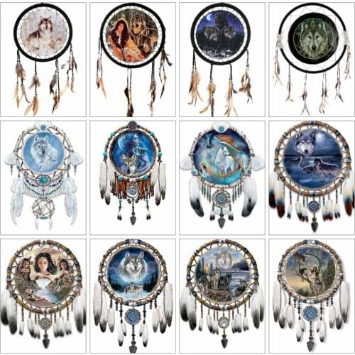 Huacan Diamond Painting Animal Wolf Diamond Embroidery Mosaic Dreamcatcher Cross Stitch Home Art Wall Stickers