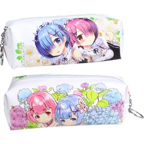 Anime Re:Life in a different world from zero Zipper Cosmetic Bag Rem and Ram PU Leather Pencil Pouch