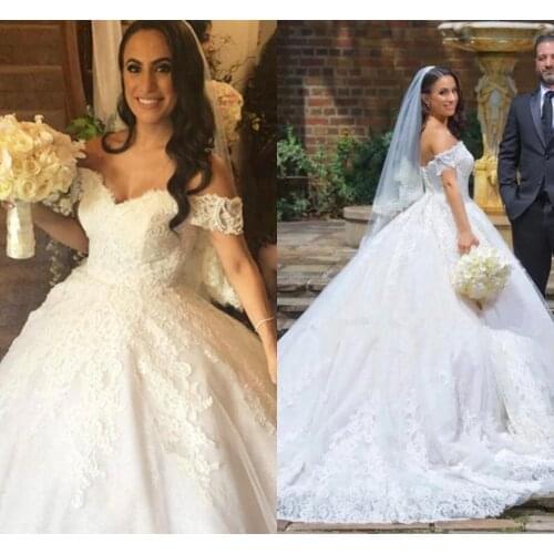 Ball Gown Appliques Lace Wedding Dresses Sweet Lace-up Back Bridal Gowns Off Shoulder Plus Size Robe De Mariee 2023
