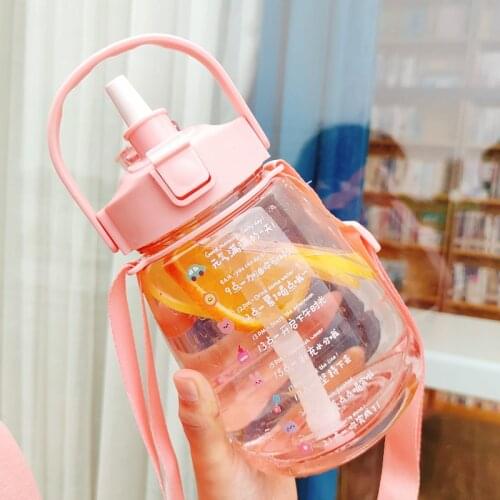 1L Large Capacity Water Bottles Portable Plastic Outdoor Camping Picnic Kawaii Drinking Bottles Cute Children Kettle With Straw