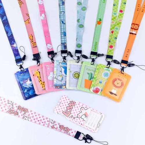 Women Men Card Holder Lanyard Badge Case Cartoon Cute Business Credit Card Holder Bank ID Card Holder Child Bus Card Cover Case