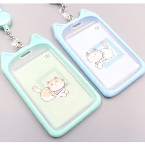 Cartoon Cats Card Holder with Hanging Rope Chest Work Card Case Custom Cute Student ID Bus Badge Card Case Cardholder