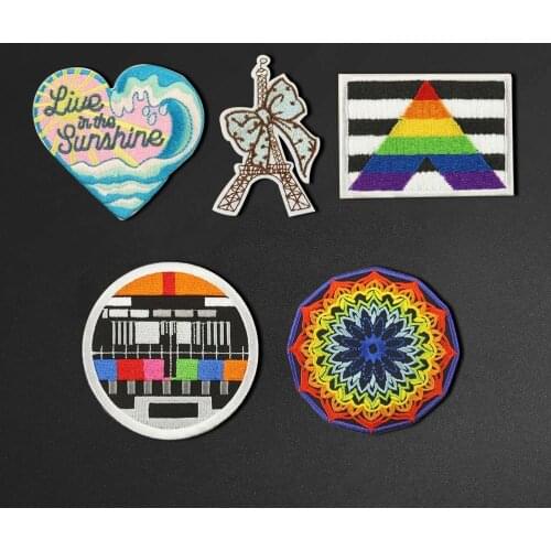 Color yoga pattern Embroidery Iron tower Patches Bag Jacket Jeans Cartoon Iron On Beach love Patches for Clothes Sticker