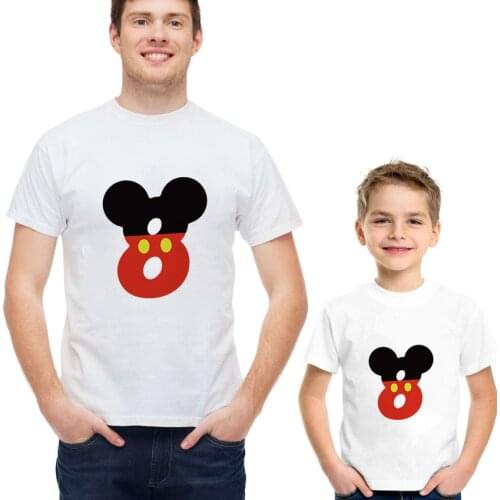 Lovely Mickey Mouse Numbers Print T Shirt For Family Summer Short Sleeve Casual White O-neck Tshirts Kids Family Matching Look