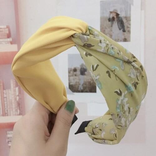 HO-KLOSS 4 Colors Wide-brimmed High-grade Fabric Hir Accessories Headband Watermark Floral Cross Knotted Headdress Prinited