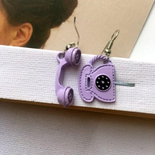 Interesting Asymmetric Telephone Dangle Earrings for Women Lovely Candy Color Telephone Earrings Girls Funny Party Jewelry Gifts