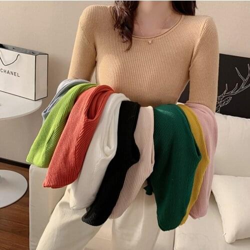 Korean Sweater Women Knitted Sweaters for Women Long Sleeve Basic White Sweater Autumn Winter Woman Knit Pullover Sweaters 2021