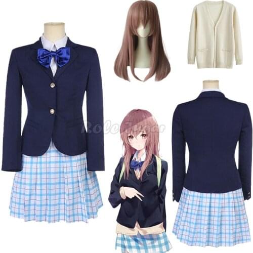 A Silent Voice Shouko Nishimiya Shoko Cosplay Costume and Wig Anime Uniform Sweater Skirt Suit Clothes C80D13