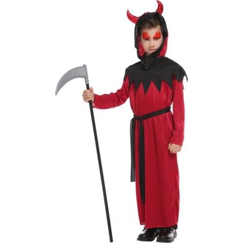 Hot boy Red Devil Evil boy Cosplay Ankle-Length Dress Set costume Halloween Costume For Kids Role Play Party Cosplay Clothing