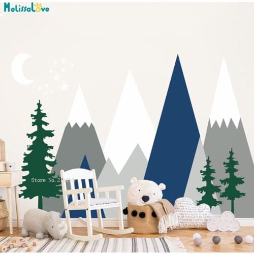 Colorful Mountain Wall Stickers Clouds Birds Sun Landscape Kids Baby Room Décor Nursery Self-adhesive Decals Unique Gift YT5332